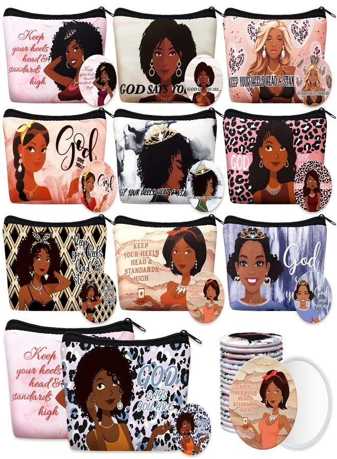 Kacctyen 20 Pcs Black Africa Inspirational Gifts Canvas Cosmetic Bags Compact Mirrors Makeup Bags Thank You Travel Toiletry Pouch Bulk Mothers Day Gifts for Church Women Teacher Coworker Employee - Image 1